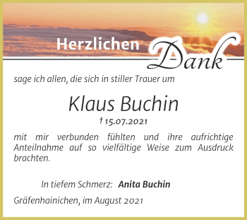 Traueranzeige von Klaus Buchin von Trauerkombi Wittenberg