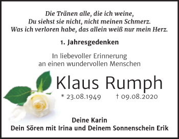 Traueranzeige von Klaus Rumph von Trauerkombi Bitterfeld