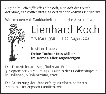 Traueranzeige von Lienhard Koch von Mitteldeutsche Zeitung Halle/Saalkreis