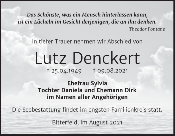 Traueranzeige von Lutz Denckert von Trauerkombi Bitterfeld