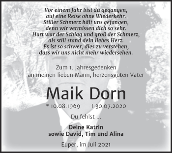 Traueranzeige von Maik Dorn von Trauerkombi Wittenberg