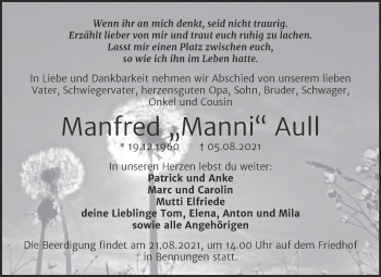 Traueranzeige von Manfred Aull von Trauerkombi Sangerhausen