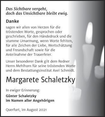 Traueranzeige von Margarete Schaletzky von Trauerkombi Merseburg