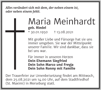 Traueranzeige von Maria Meinhardt von Trauerkombi Merseburg