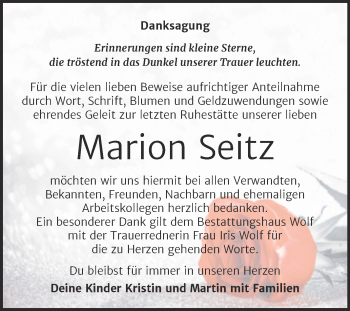 Traueranzeige von Marion Seitz von Trauerkombi Weißenfels