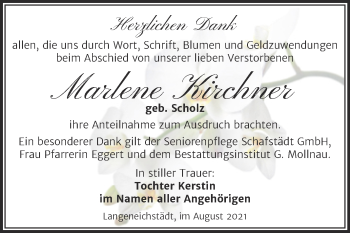 Traueranzeige von Marlene Kirchner von Trauerkombi Merseburg
