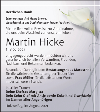 Traueranzeige von Martin Hicke von Mitteldeutsche Zeitung
