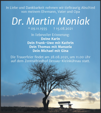 Traueranzeige von Martin Moniak von Trauerkombi Dessau