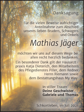 Traueranzeige von Mathias Jäger von Trauerkombi Weißenfels