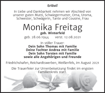 Traueranzeige von Monika Freitag von Trauerkombi Weißenfels