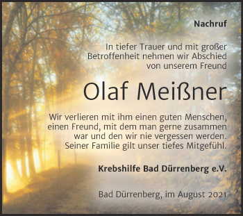 Traueranzeige von Olaf Meißner von Trauerkombi Merseburg
