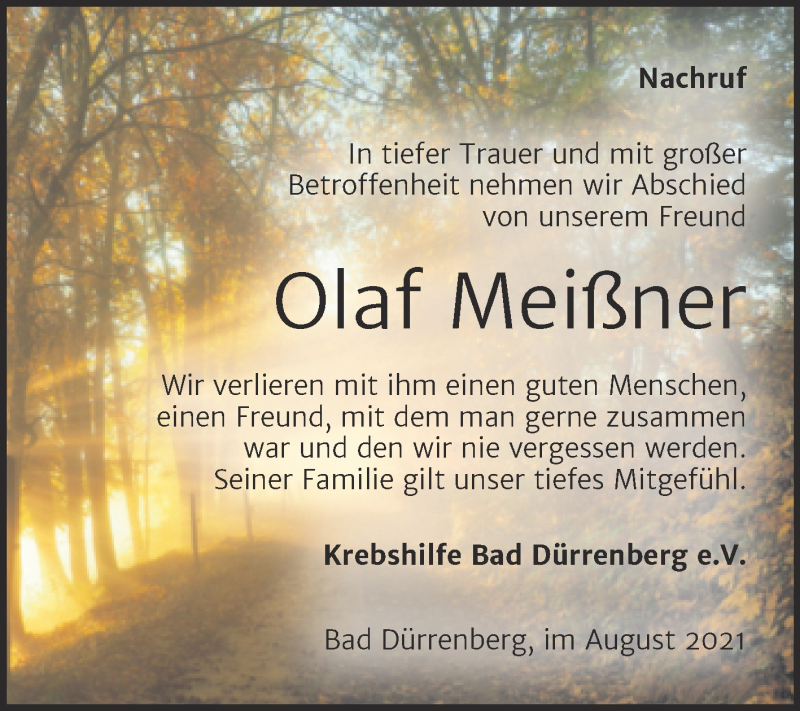  Traueranzeige für Olaf Meißner vom 28.08.2021 aus Trauerkombi Merseburg