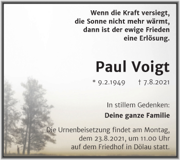 Traueranzeige von Paul Voigt von Mitteldeutsche Zeitung Halle/Saalkreis