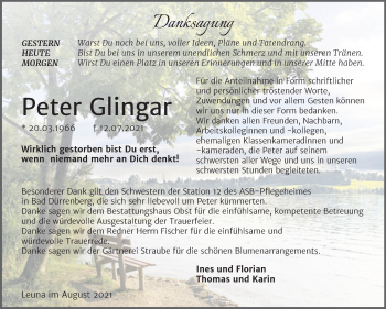 Traueranzeige von Peter Glingar von Trauerkombi Merseburg