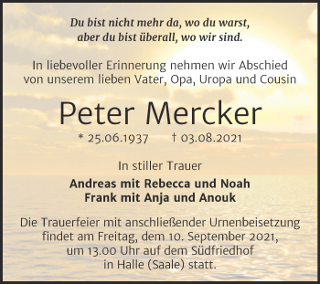 Traueranzeige von Peter Mercker von Mitteldeutsche Zeitung Halle/Saalkreis