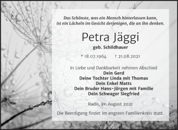 Traueranzeige von Petra Jäggi von Trauerkombi Wittenberg