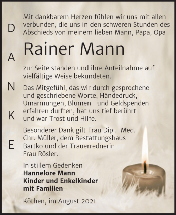 Traueranzeige von Rainer Mann von Trauerkombi Köthen