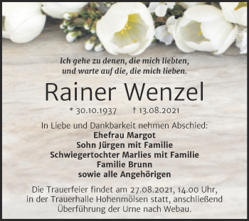Traueranzeige von Rainer Wenzel von Trauerkombi Weißenfels