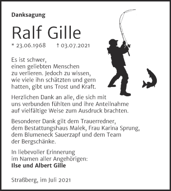 Traueranzeige von Ralf Gille von Trauerkombi Quedlinburg