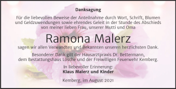 Traueranzeige von Ramona Malerz von Trauerkombi Wittenberg