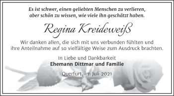 Traueranzeige von Regina Kreideweiß von Trauerkombi Merseburg