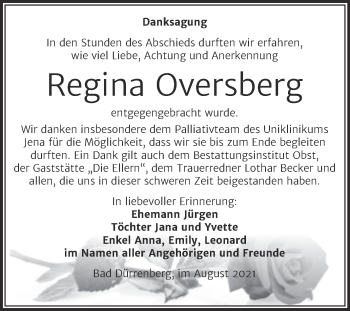 Traueranzeige von Regina Oversberg von Trauerkombi Merseburg