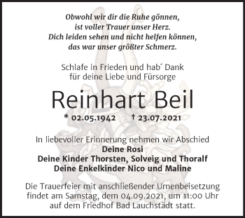 Traueranzeige von Reinhart Beil von Mitteldeutsche Zeitung Halle/Saalkreis