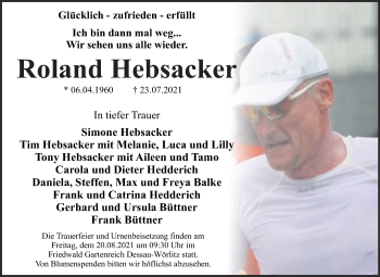 Traueranzeige von Roland Hebsacker von Trauerkombi Dessau