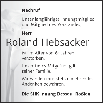 Traueranzeige von Roland Hebsacker von Mitteldeutsche Zeitung Dessau-Roßlau