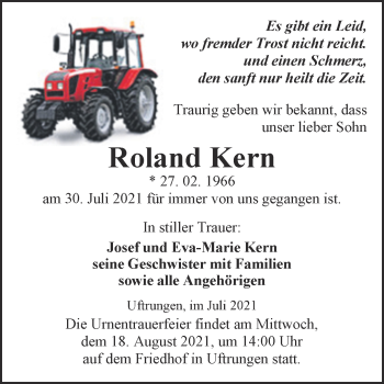 Traueranzeige von Roland Kern von Trauerkombi Sangerhausen
