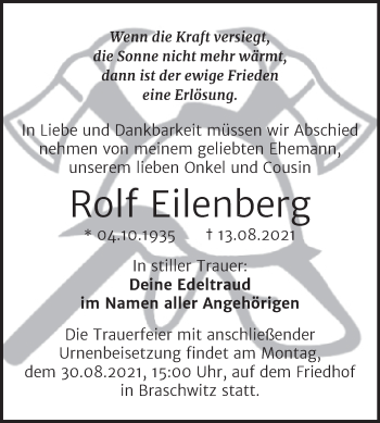 Traueranzeige von Rolf Eilenberg von Mitteldeutsche Zeitung Halle/Saalkreis