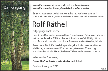 Traueranzeige von Rolf Räthel von Trauerkombi Zeitz