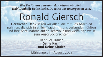 Traueranzeige von Ronald Giersch von Trauerkombi Wittenberg