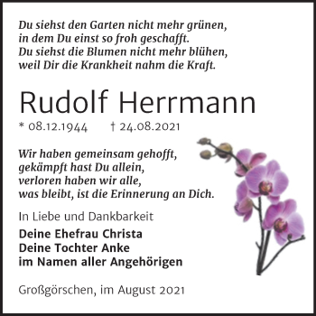 Traueranzeige von Rudolf Herrmann von Trauerkombi Weißenfels
