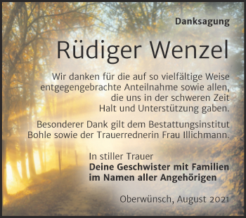 Traueranzeige von Rüdiger Wenzel von Trauerkombi Merseburg
