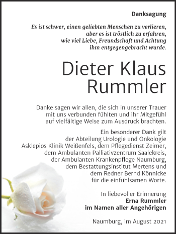 Traueranzeige von Schmidt Rummler von Wochenspiegel Naumburg/Nebra