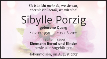 Traueranzeige von Sibylle Porzig von Trauerkombi Weißenfels