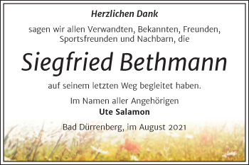 Traueranzeige von Siegfried Bethmann von Naumburger Tageblatt