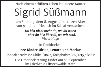 Traueranzeige von Sigrid Süßmann von Mitteldeutsche Zeitung Halle/Saalkreis