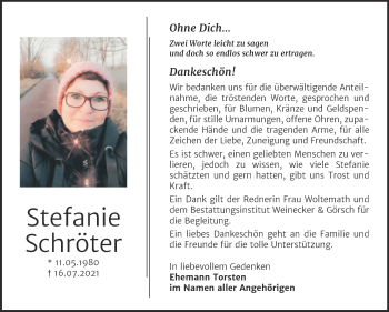Traueranzeige von Stefanie Schröter von Trauerkombi Bernburg
