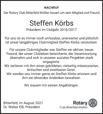 Traueranzeige von Steffen Körbs von Trauerkombi Bitterfeld