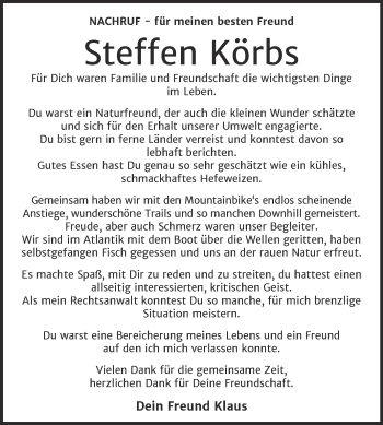Traueranzeige von Steffen Körbs von Trauerkombi Bitterfeld