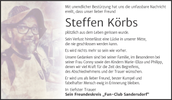 Traueranzeige von Steffen Körbs von Trauerkombi Bitterfeld