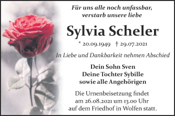 Traueranzeige von Sylvia Scheler von Trauerkombi Bitterfeld