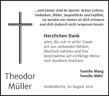 Traueranzeige von Theodor Müller von Trauerkombi Bitterfeld