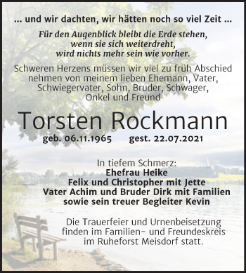 Traueranzeige von Torsten Rockmann von Trauerkombi Quedlinburg