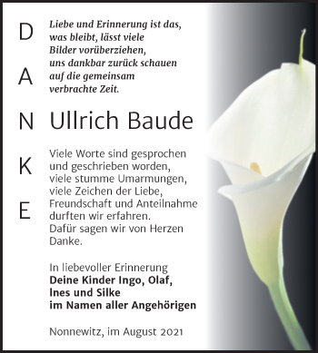 Traueranzeige von Ullrich Baude von Trauerkombi Zeitz