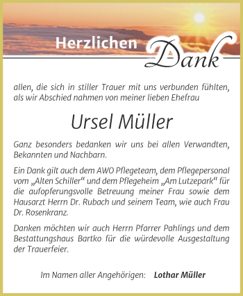 Traueranzeige von Ursel Müller von Trauerkombi Köthen