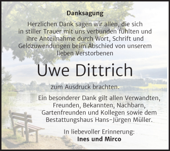 Traueranzeige von Uwe Dittrich von Trauerkombi Aschersleben