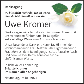 Traueranzeige von Uwe Kromer von Wochenspiegel Naumburg/Nebra
